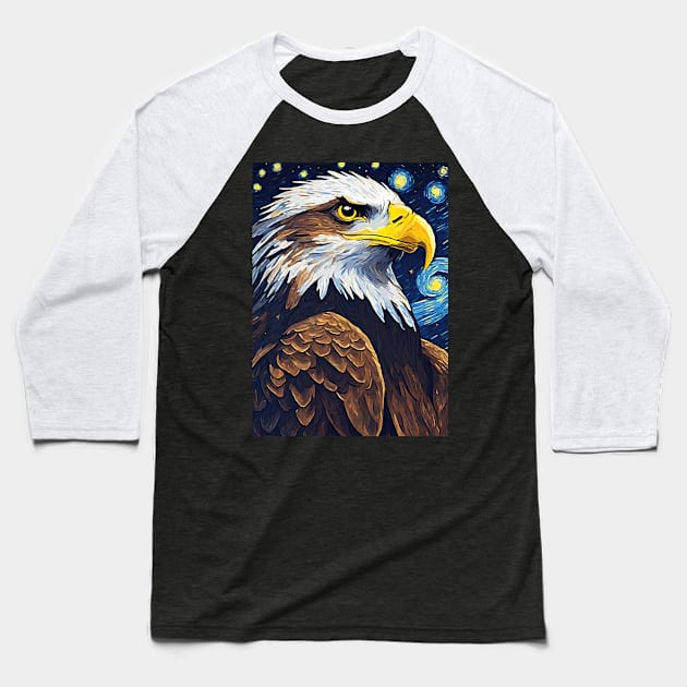 Eagle Animal Painting in a Van Gogh Starry Night Art Style Baseball T-Shirt by Art-Jiyuu